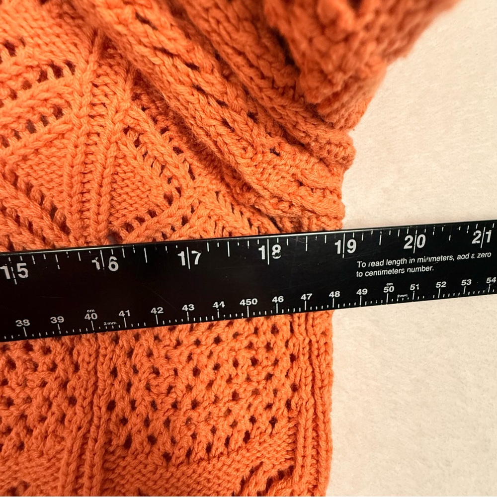 Rachel Zoe Collared Crochet Knit Cardigan Sweater Peach Coral Medium - Picture 9 of 12